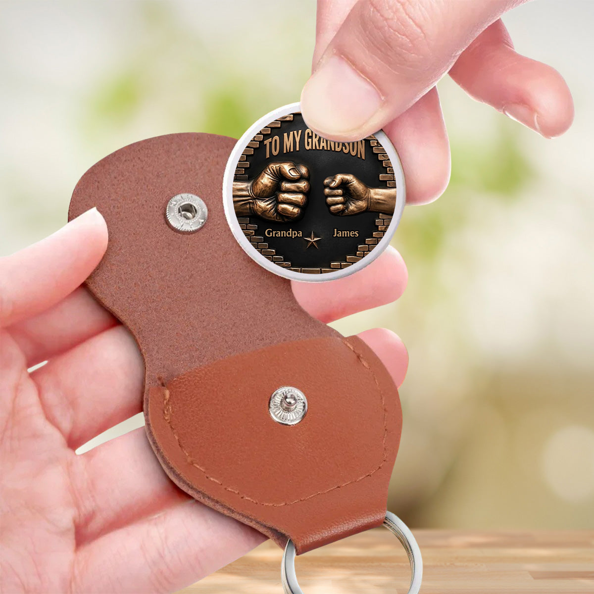 Custom Coin Keychain For Grandson Nephew, Family Keepsake • For My Lovely Grandkids - Personalized Pocket Hug