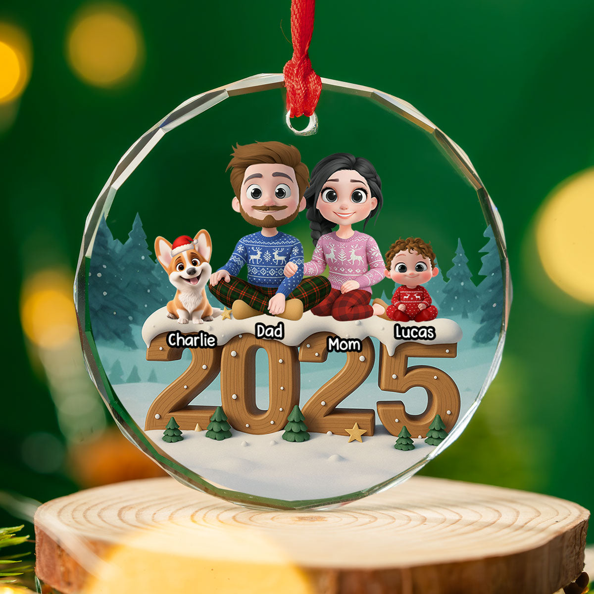 Custom Family Ornament, Christmas Gift for Family Members •  As A Family Onwards Extended Ver - Personalized 3D Effect Glass Ornament