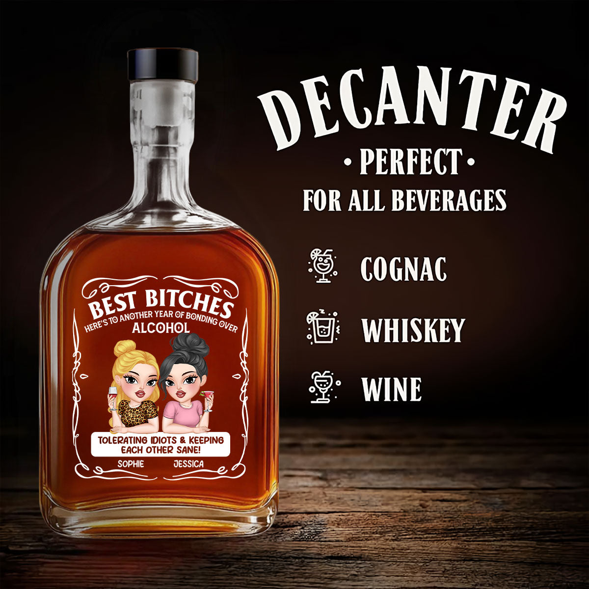 Keeping Each Other Sane Bestie - Personalized Spirits Decanter