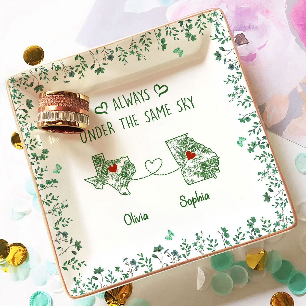 Custom Bestie Trinket Dish, Birthday Christmas Gift For Best Friend • Under the Same Sky - Personalized Jewelry Dish