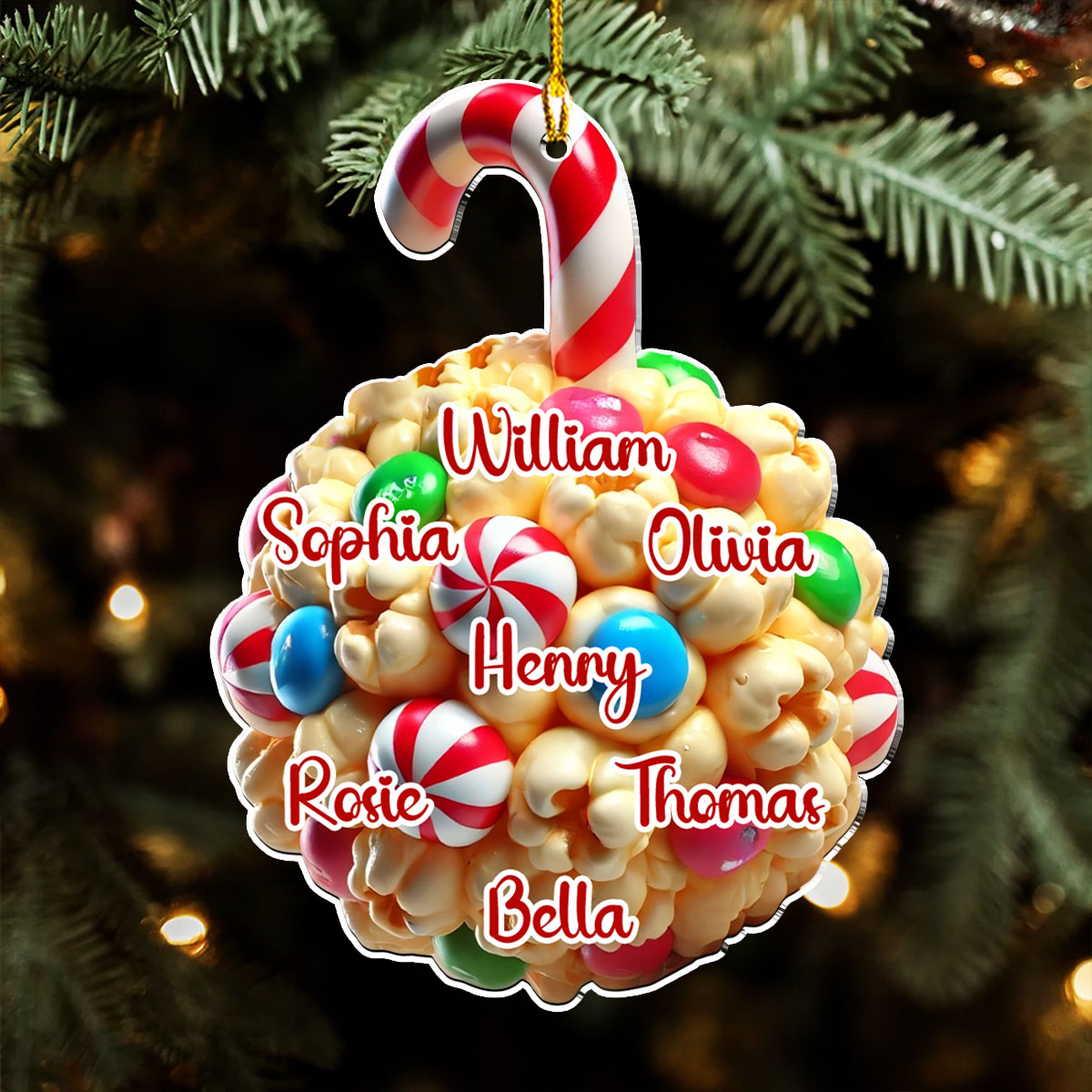 Custom Family Ornament, Christmas Gift for Family Members •  Popcorn Ball Family Name - Personalized Acrylic Ornament