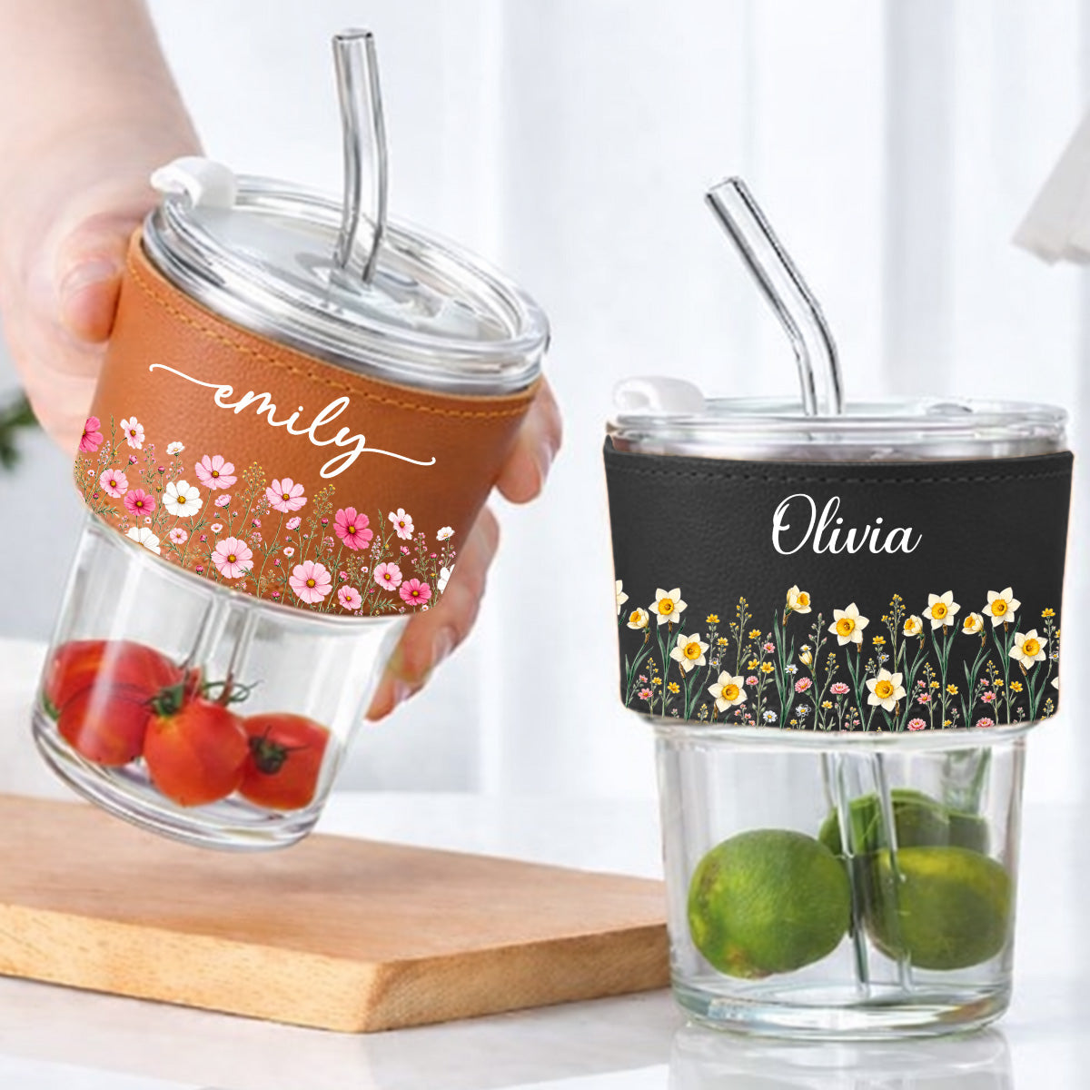 Birth Flower - Personalized Leather Glass Cup