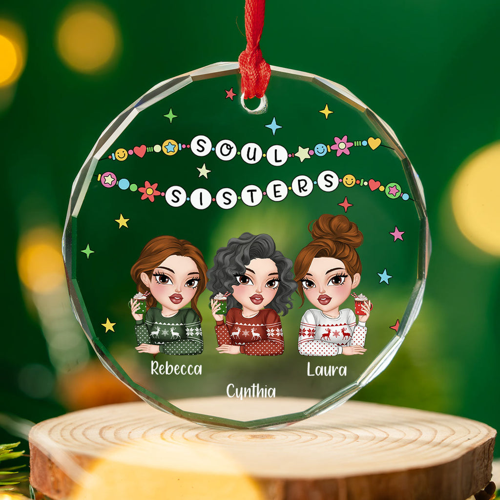 Custom Friendship Christmas Ornament, Best Friend Gift •  Friendship Bracelet - Personalized Glass Ornament