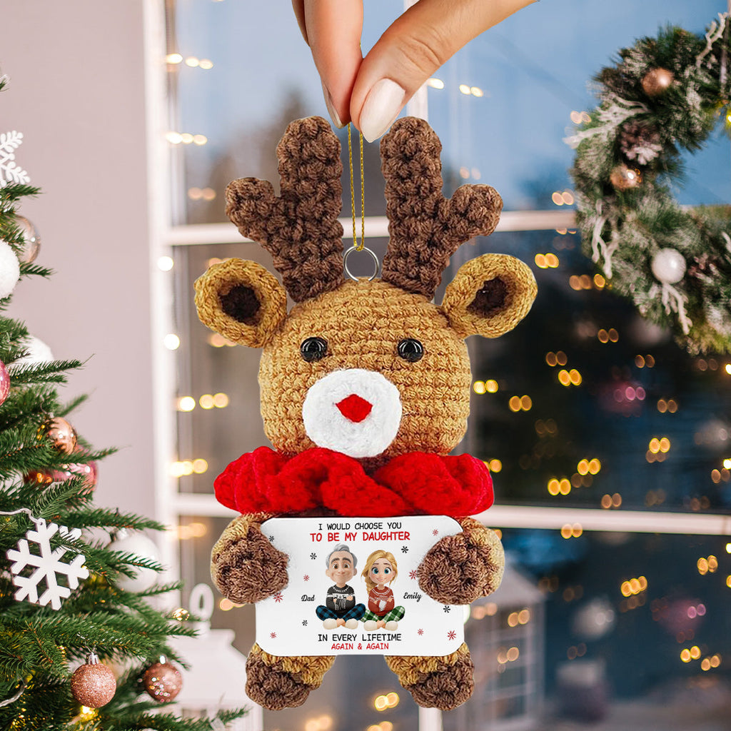 Custom Keepsake Christmas Ornament •  Always Choose You - Personalized Deer Crocheted Ornament