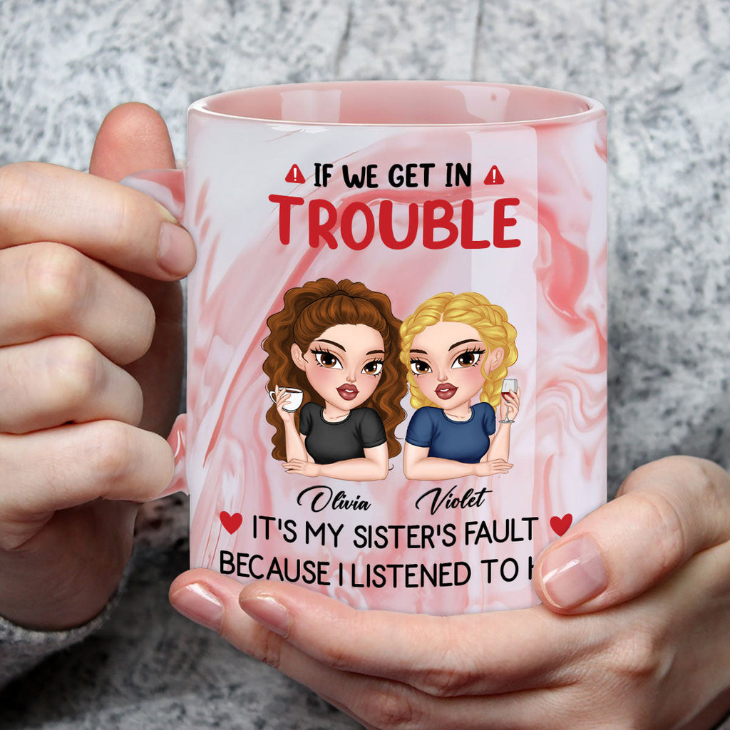 Custom Christmas & Birthday Gift For Sister • My Sister Made Me Do It - Personalized Pink Marble Mug