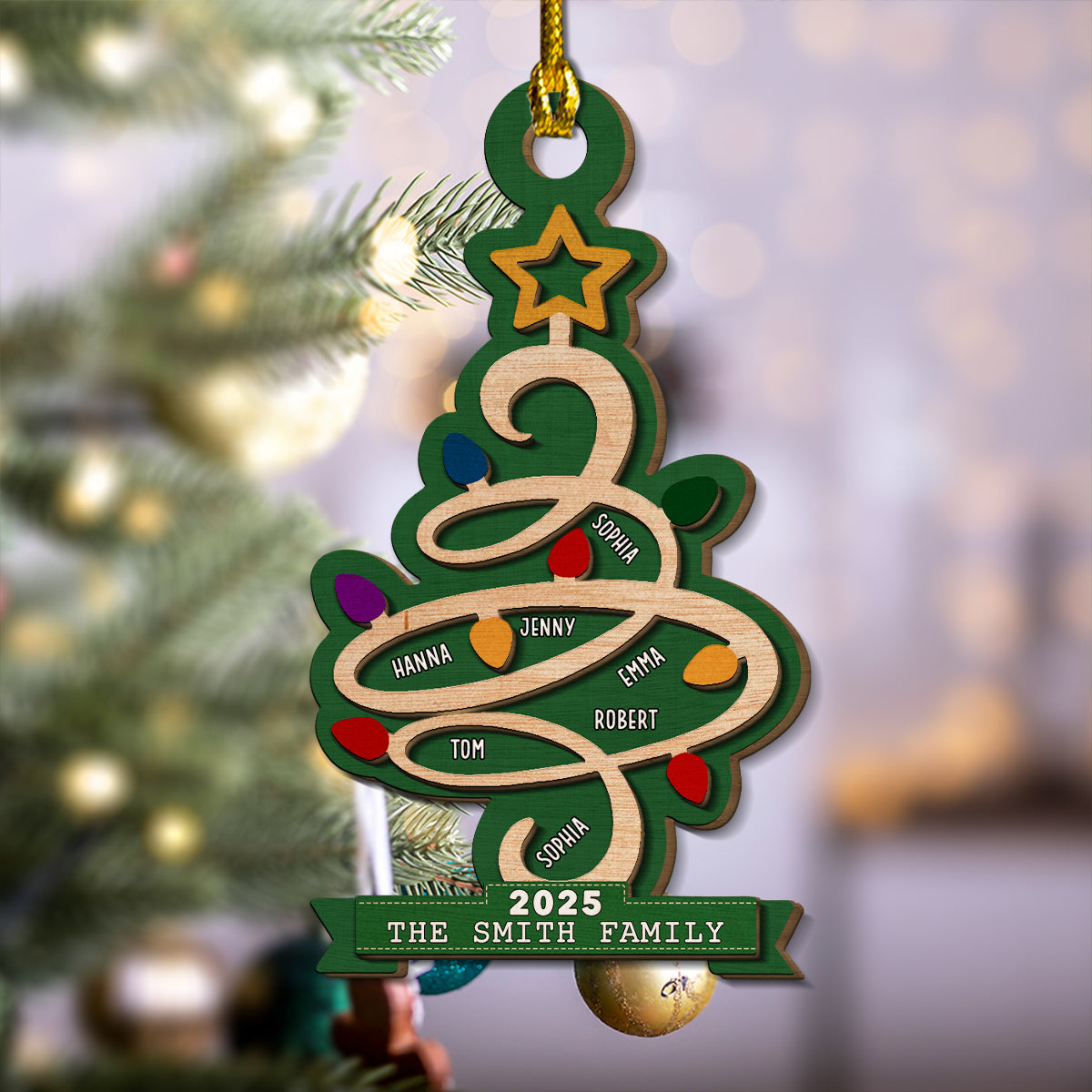 Custom Family Ornament, Christmas Gift for Family Members •  Christmas Tree Family Name 2025 - Personalized 2-layered Wood Ornament