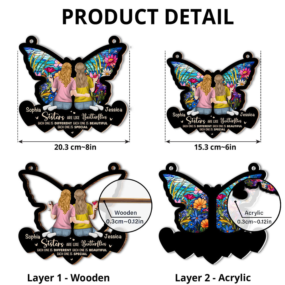 Custom Best Friend Hanging Decor, Friendship Birthday Gifts • Special Sisters Like Butterflies - Personalized Suncatcher