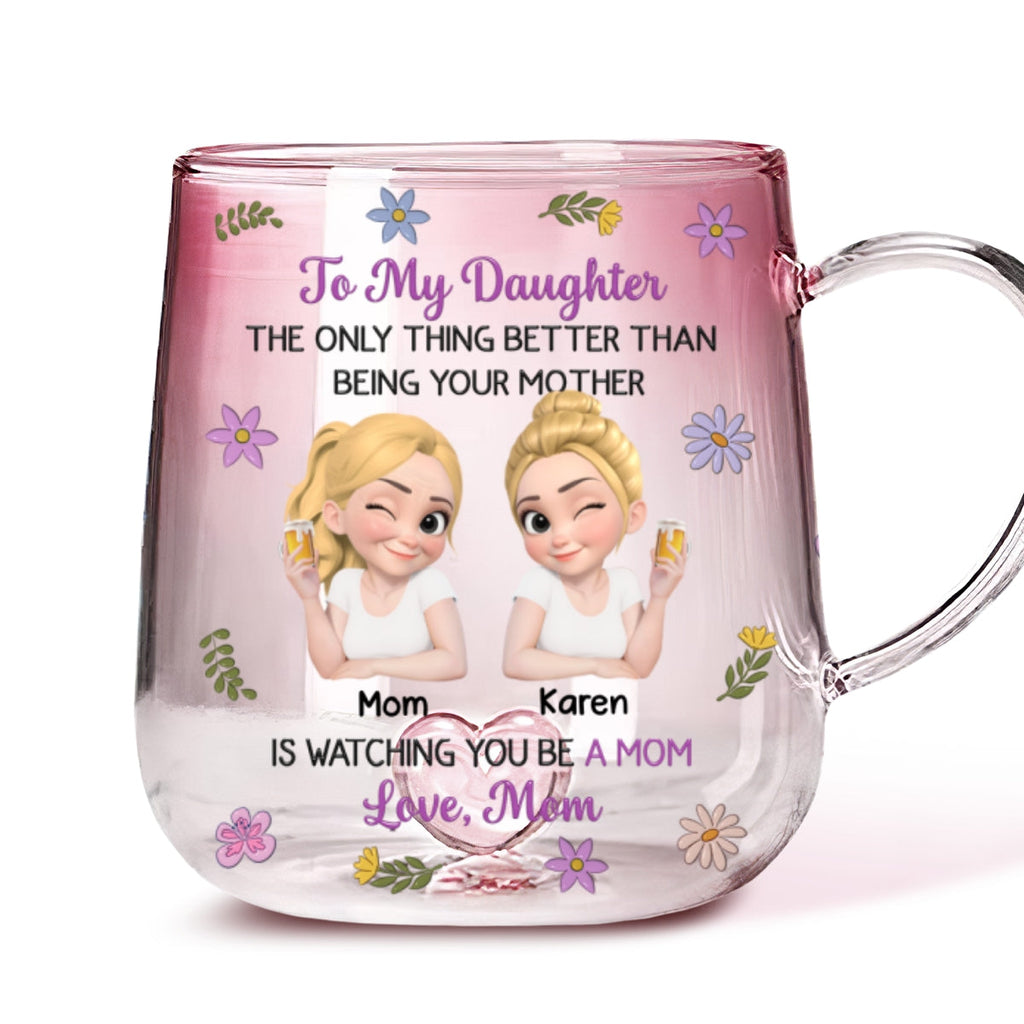Custom Mother's Day Gift for Daughter • Linked Together Cartoon - Personalized Pink Gradient Glass Mug