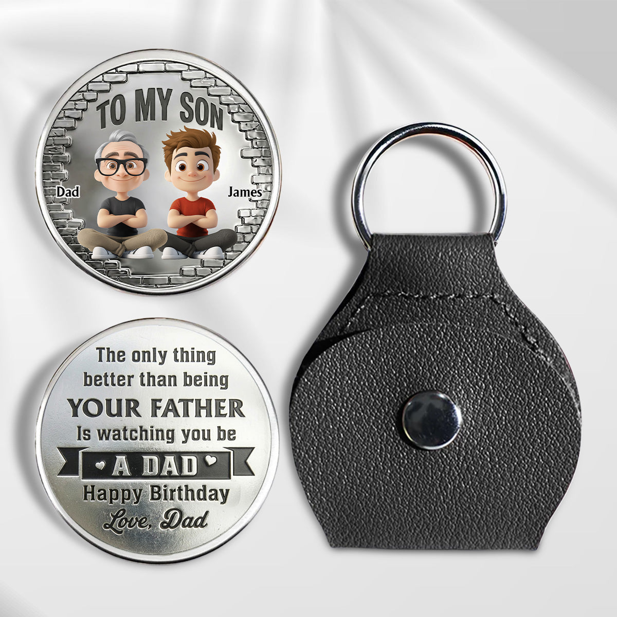 Custom Son Coin Keychain, Father's Day Birthday Gifts • You Be A Dad Cartoon Version - Personalized Pocket Hug