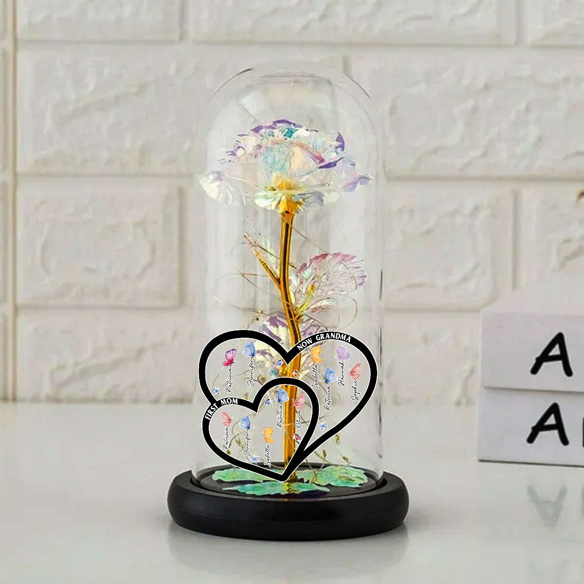 First Mom Now Grandma - Personalized Sparkly Rose