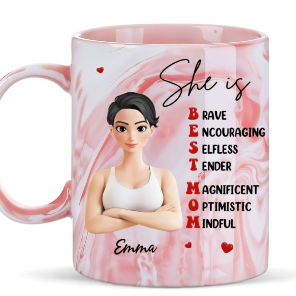 Custom Mother's Day Gift for Mom & Grandma • Best Mom - Personalized Pink Marble Mug
