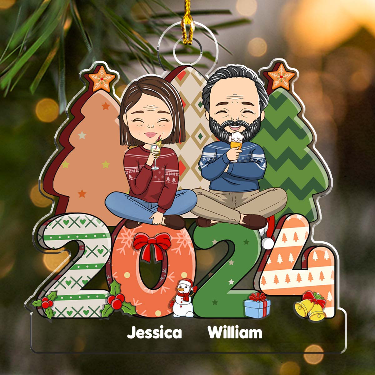 Custom Family Ornament, Christmas Gift for Family Members •  Family Christmas Gift - Personalized Acrylic Ornament