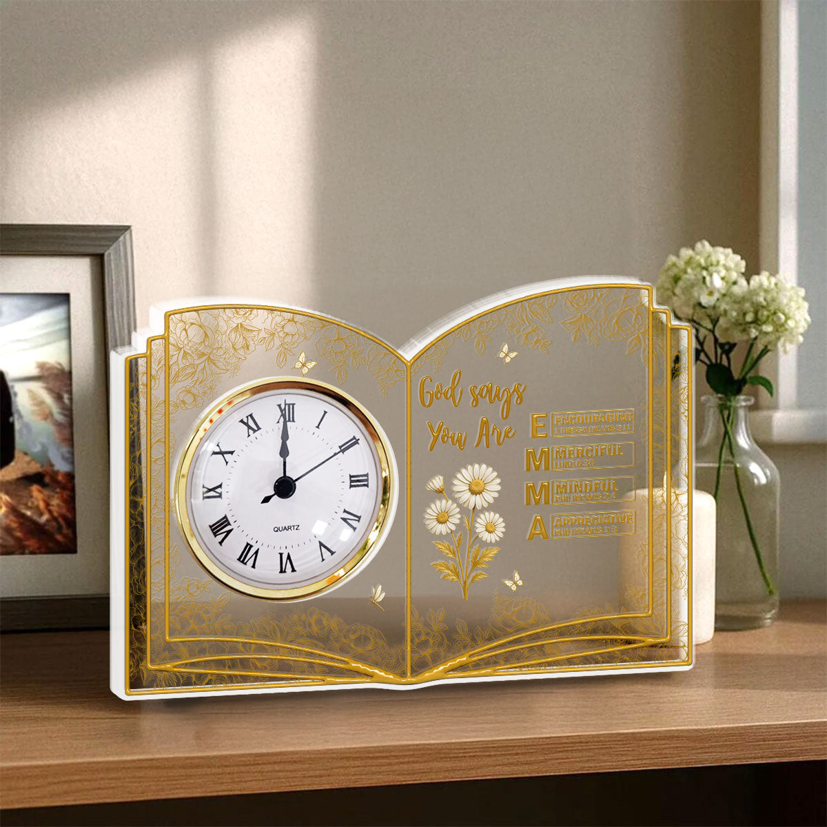 Custom Family Decor, Christmas Birthday Family Keepsake • God Says You Are Bible - Personalized Acrylic Desk Clock Plaque
