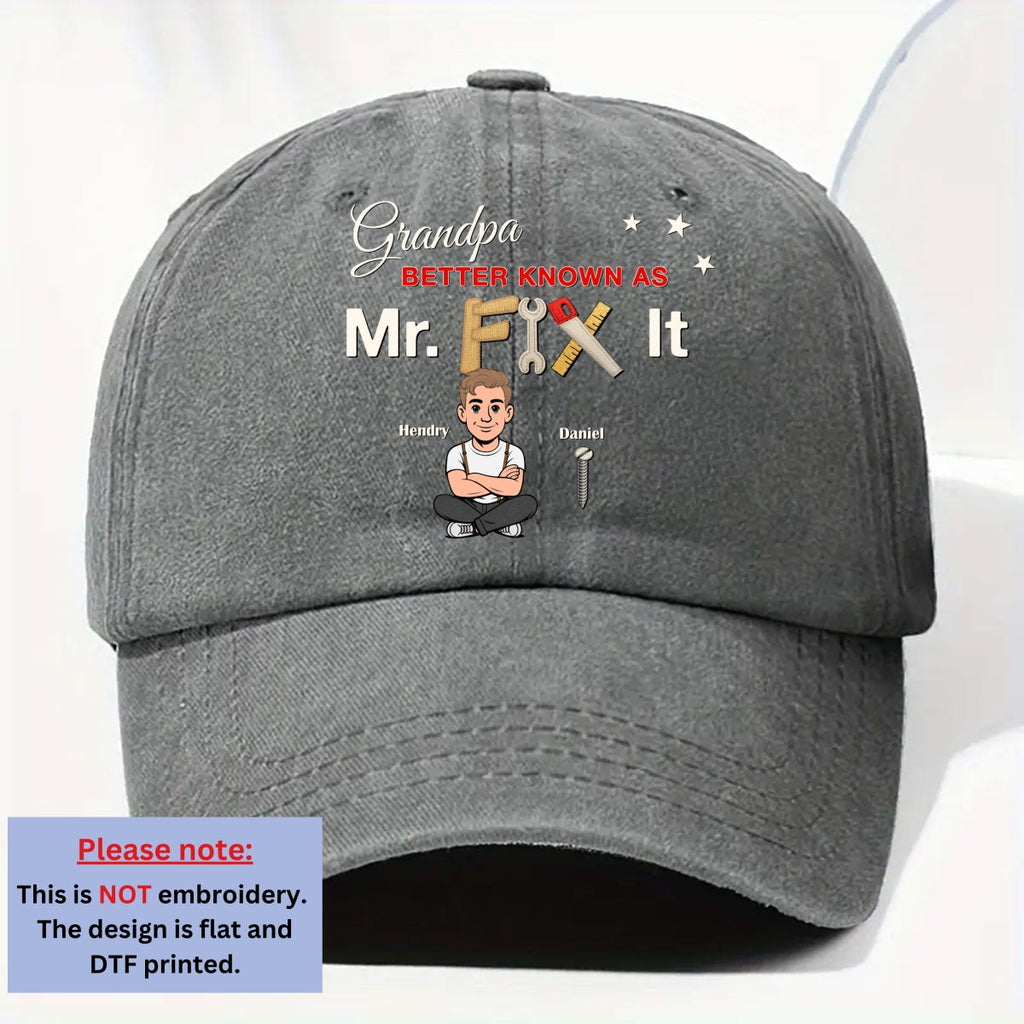 Custom Christmas Headwear Birthday Gifts for Grandpa • Mr Fix It - Personalized Vintage Washed Denim Cap