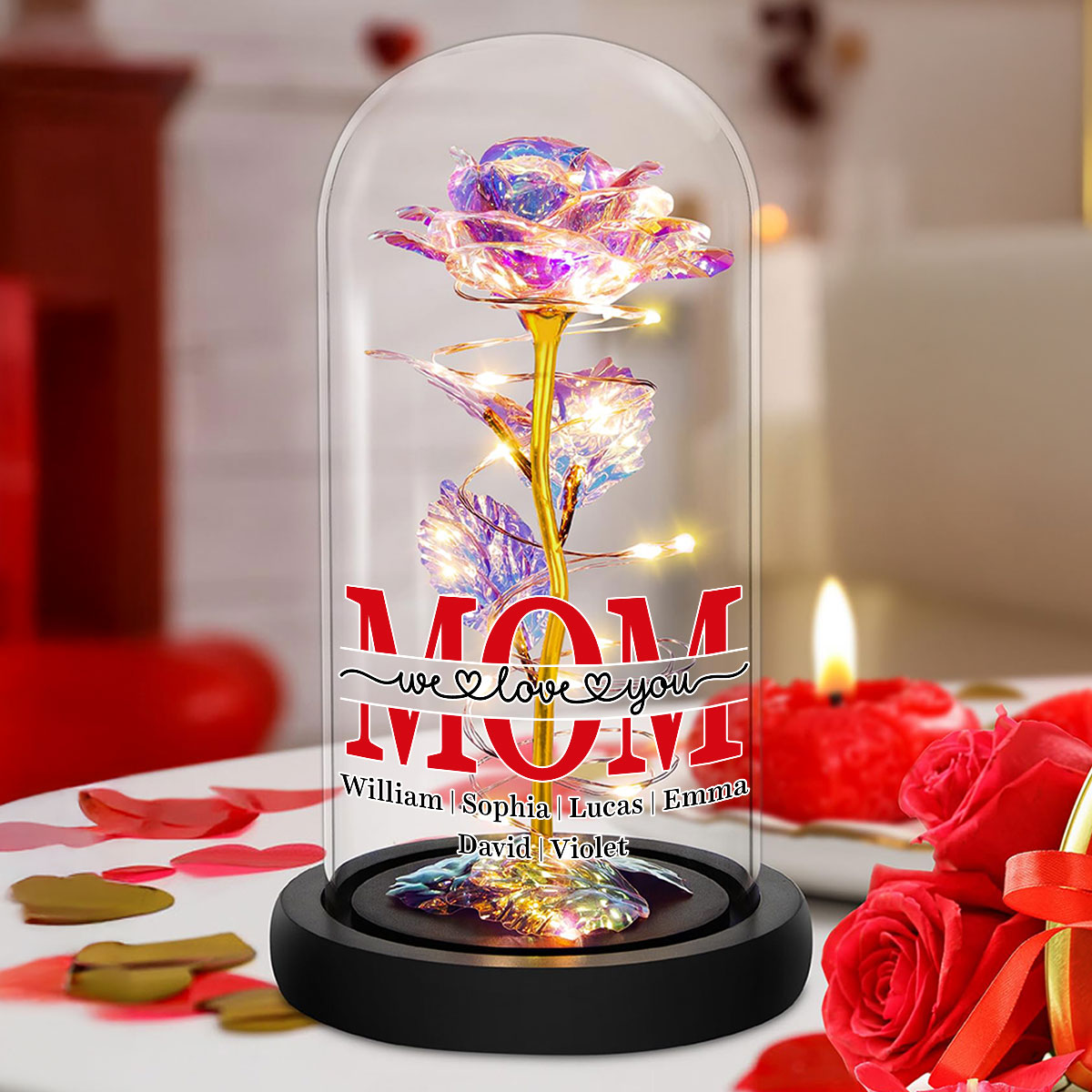 Mom We Love You - Personalized Sparkly Rose