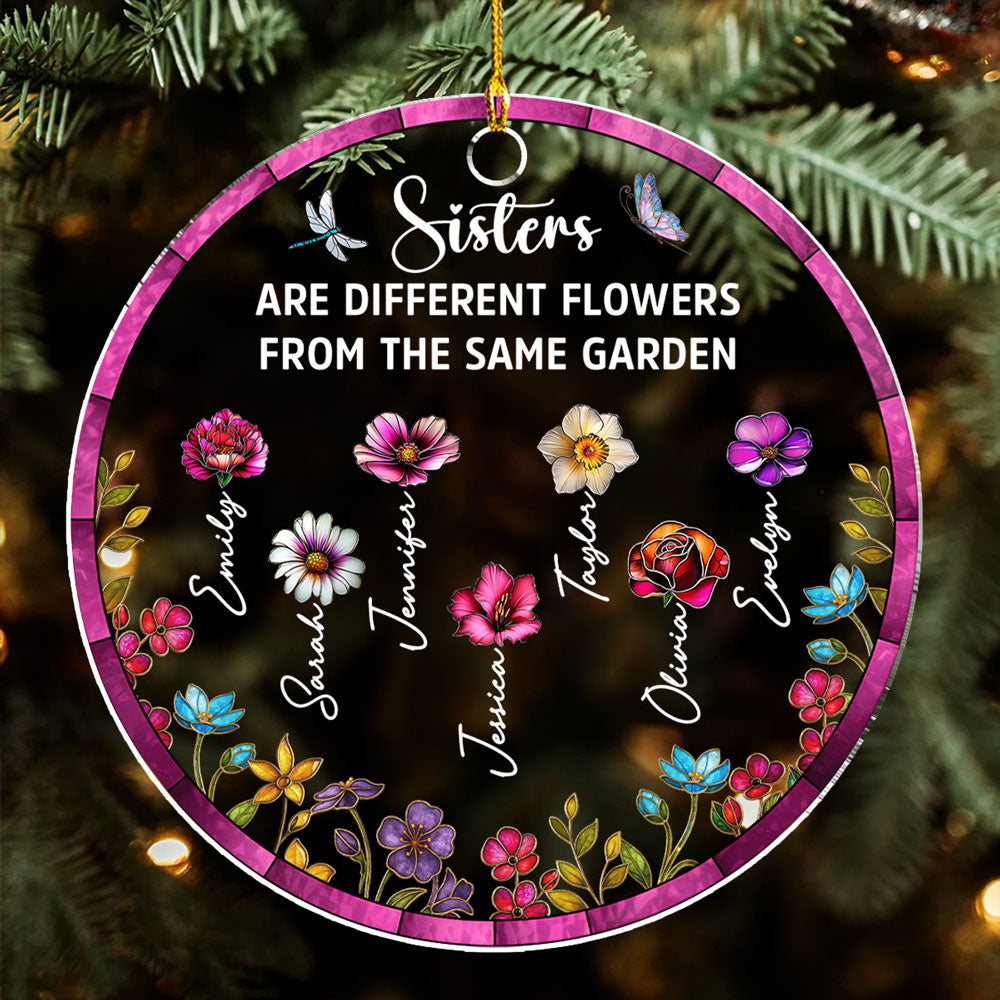 Custom Sister Christmas Ornament •  Sisters Are Different Flowers Stained Glass - Personalized Acrylic Ornament