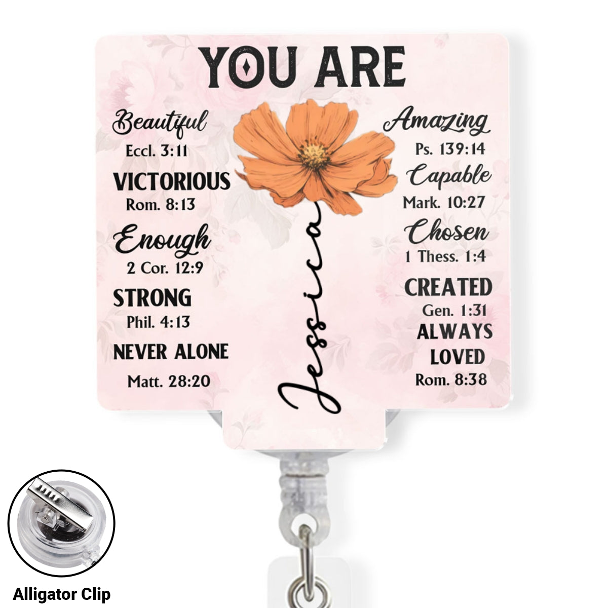 Custom Birth Flower ID Holder For Coworker, Office Gift With Name • God Says You Are - Personalized Acrylic Badge Reel