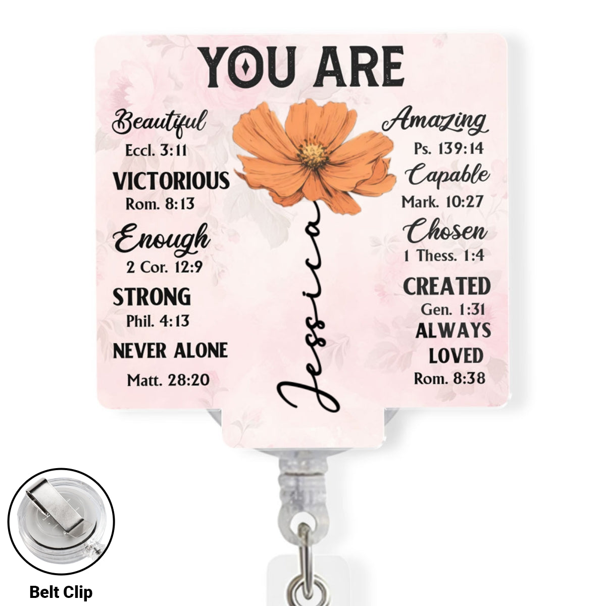 Custom Birth Flower ID Holder For Coworker, Office Gift With Name • God Says You Are - Personalized Acrylic Badge Reel