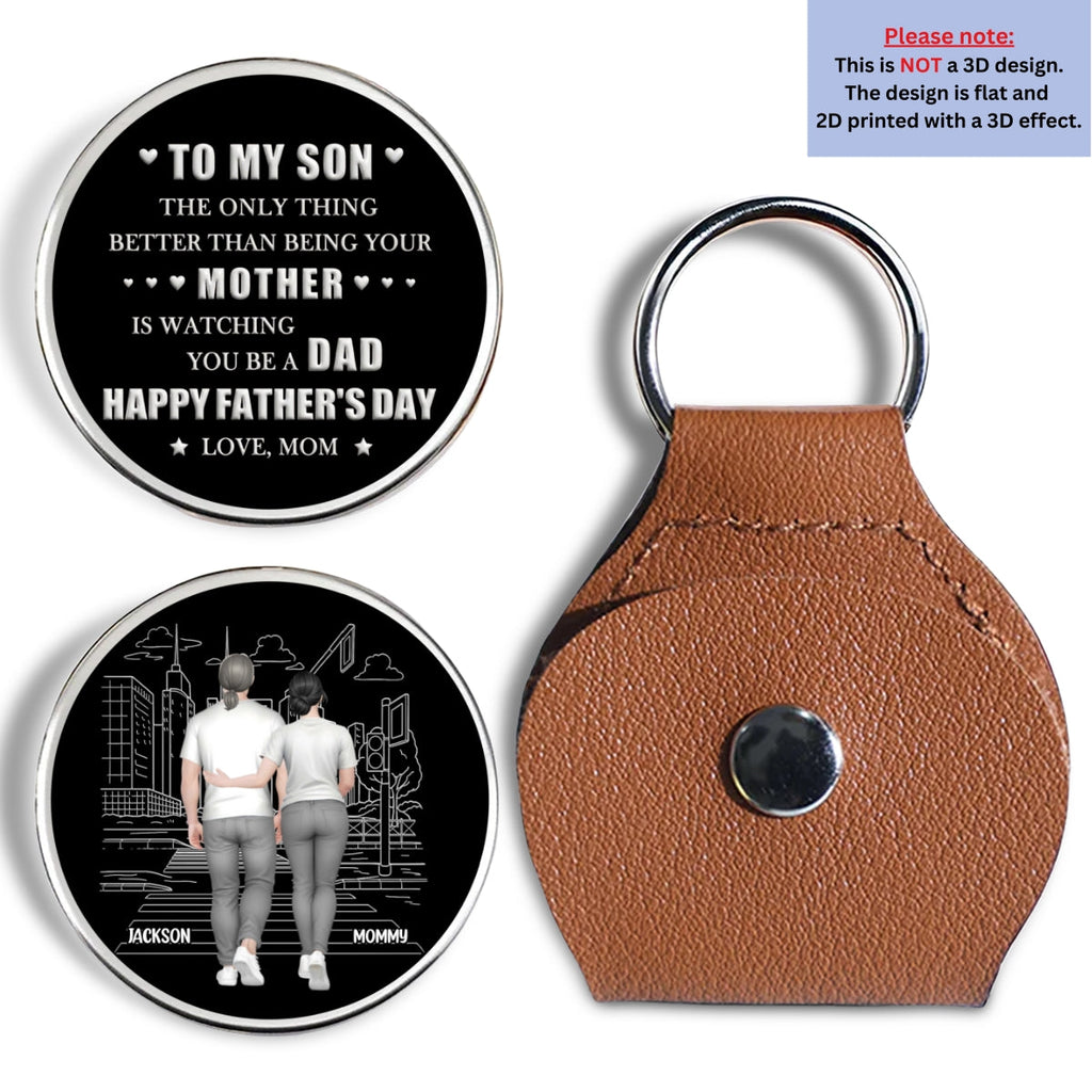 Custom Son Coin Keychain, Father's Day Birthday Gifts • Watching You Grow - Personalized Pocket Hug