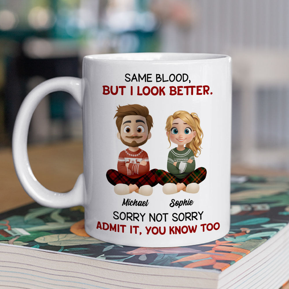 Custom Christmas & Birthday Gift for Brother & Sister • Guess Who Got The Looks - Personalized Coffee Mug
