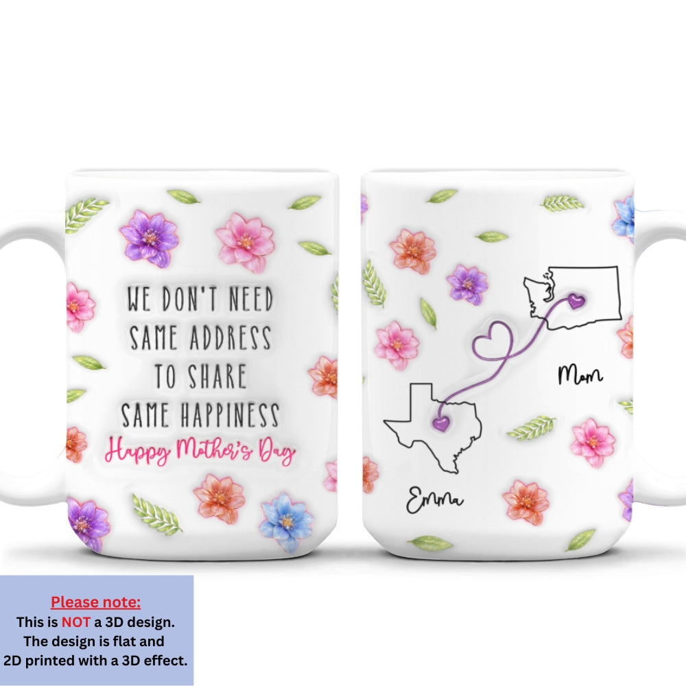Custom Mother's Day Gift for Daughter • Happiness Without Borders - Personalized 3D Inflated Effect Mug