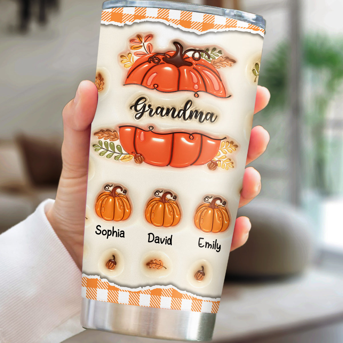 Custom Christmas Birthday Gifts For Grandma • Pumpkin Grandma - Personalized 3D Inflated Effect Tumbler