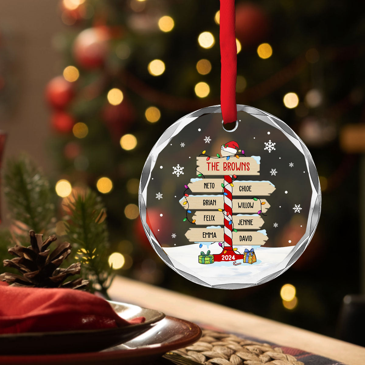 Custom Family Ornament, Christmas Gift for Family Members •  Family Sign Version 1 - Personalized Glass Ornament