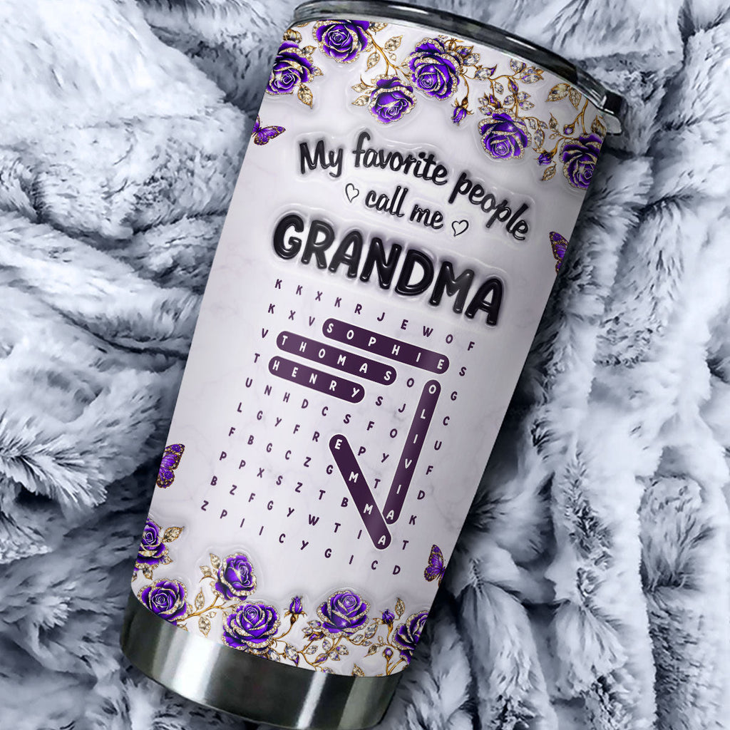Custom Mother's Day Birthday Gifts For Grandma • Grandma Favorite People Word Search Puzzle - Personalized 3D Effect Tumbler