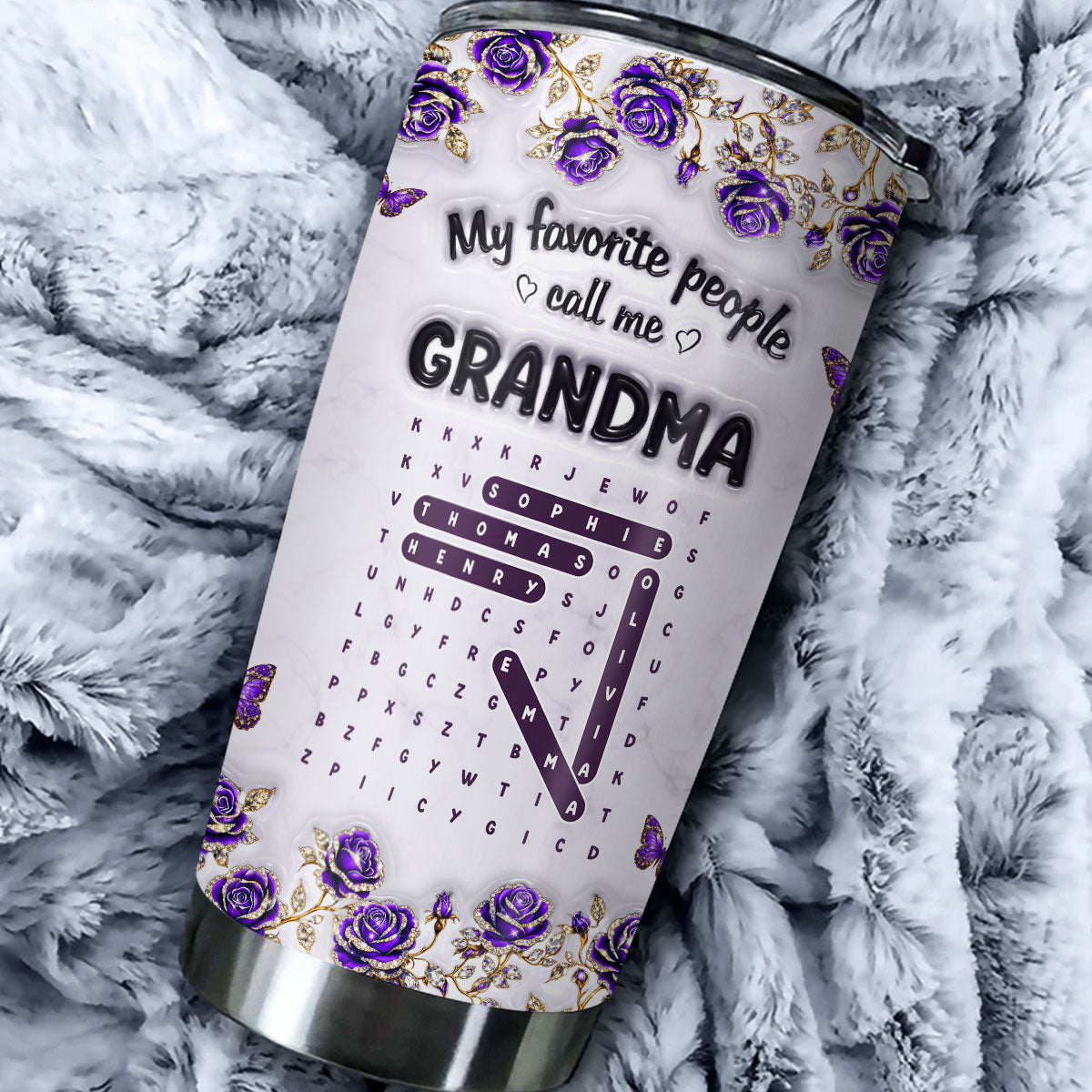 Custom Mother's Day Birthday Gifts For Grandma • Grandma Favorite People Word Search Puzzle - Personalized 3D Effect Tumbler