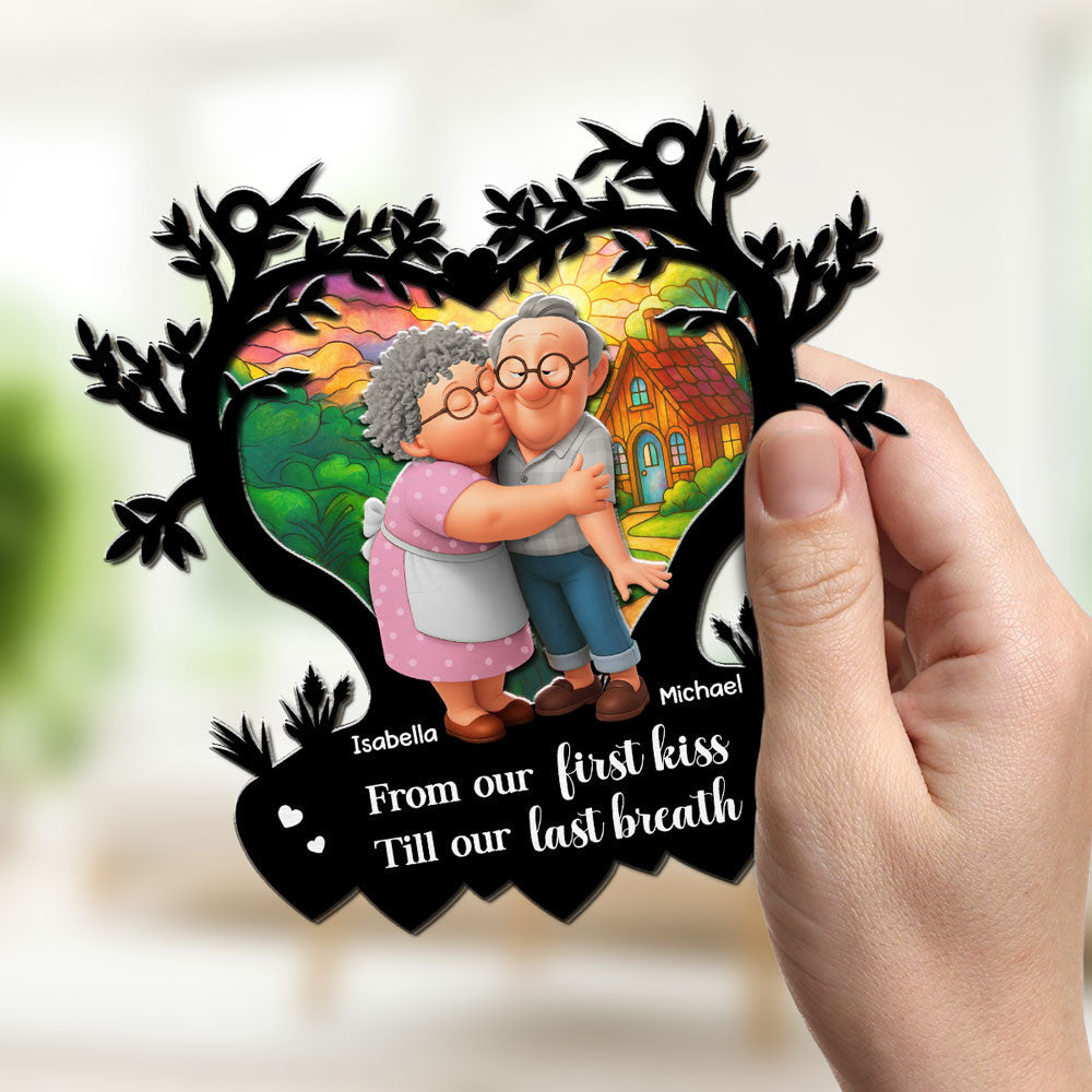 Custom Couple Hanging Decor, Anniversary Valentine's Day Gifts • Grow Old With You - Personalized Suncatcher