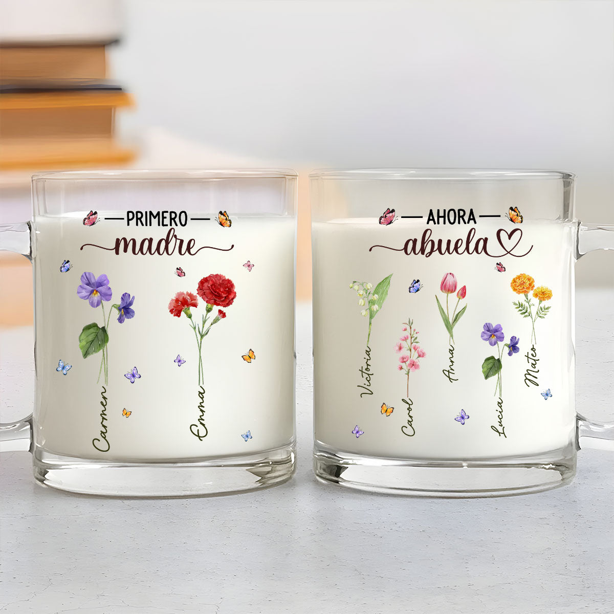 Custom Mother's Day Gift for Mom & Grandma • Flor del mes de nacimiento de la abuela - Taza de vidrio personalizada