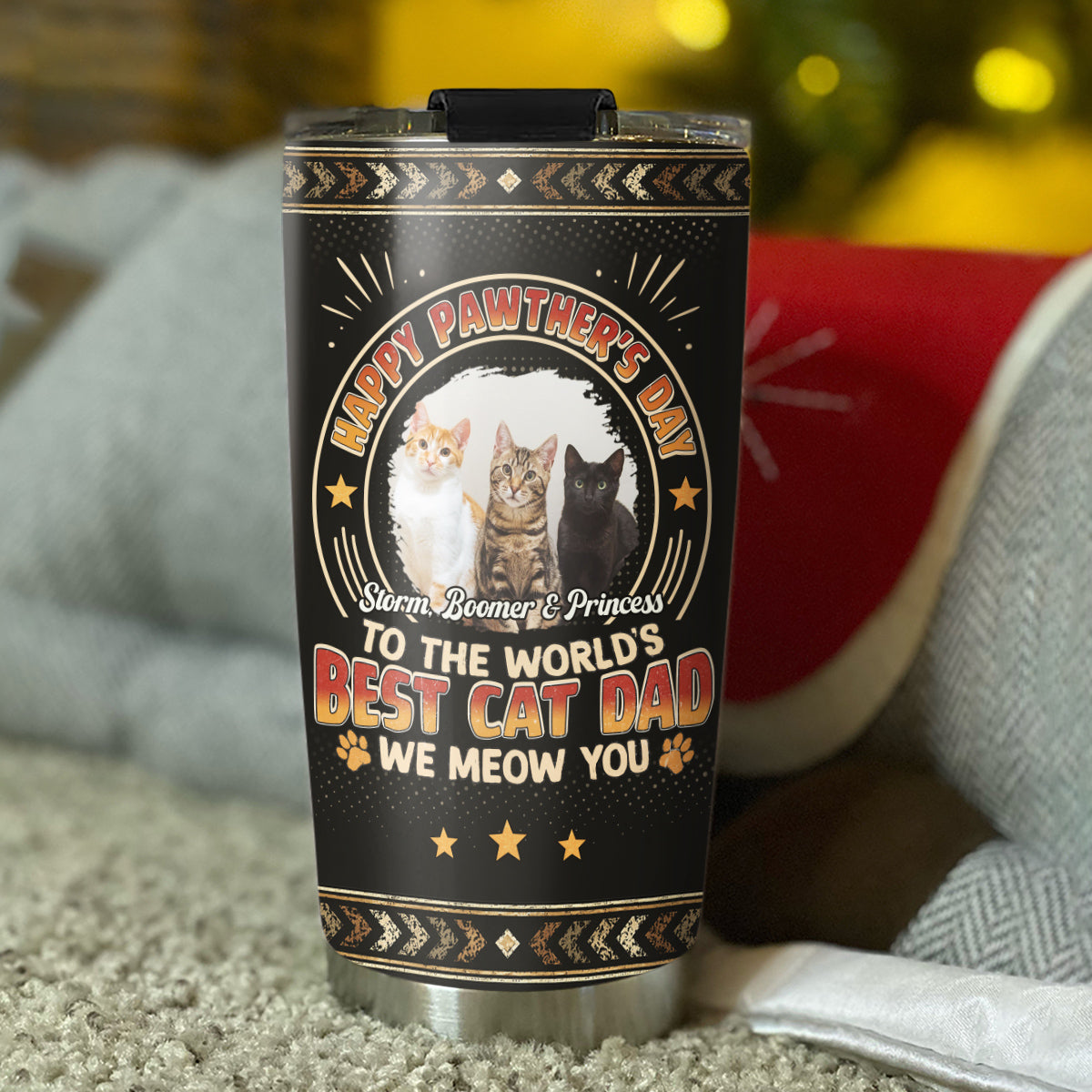 Pawther Day With Cat Dad Photo - Personalized Tumbler