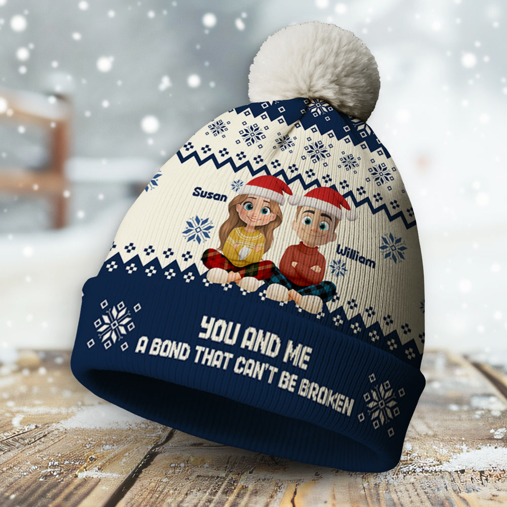 Custom Couple Christmas Hat, for Husband and Wife • My Sweetheart Is Ahead All - Personalized Bobble Beanie Hat