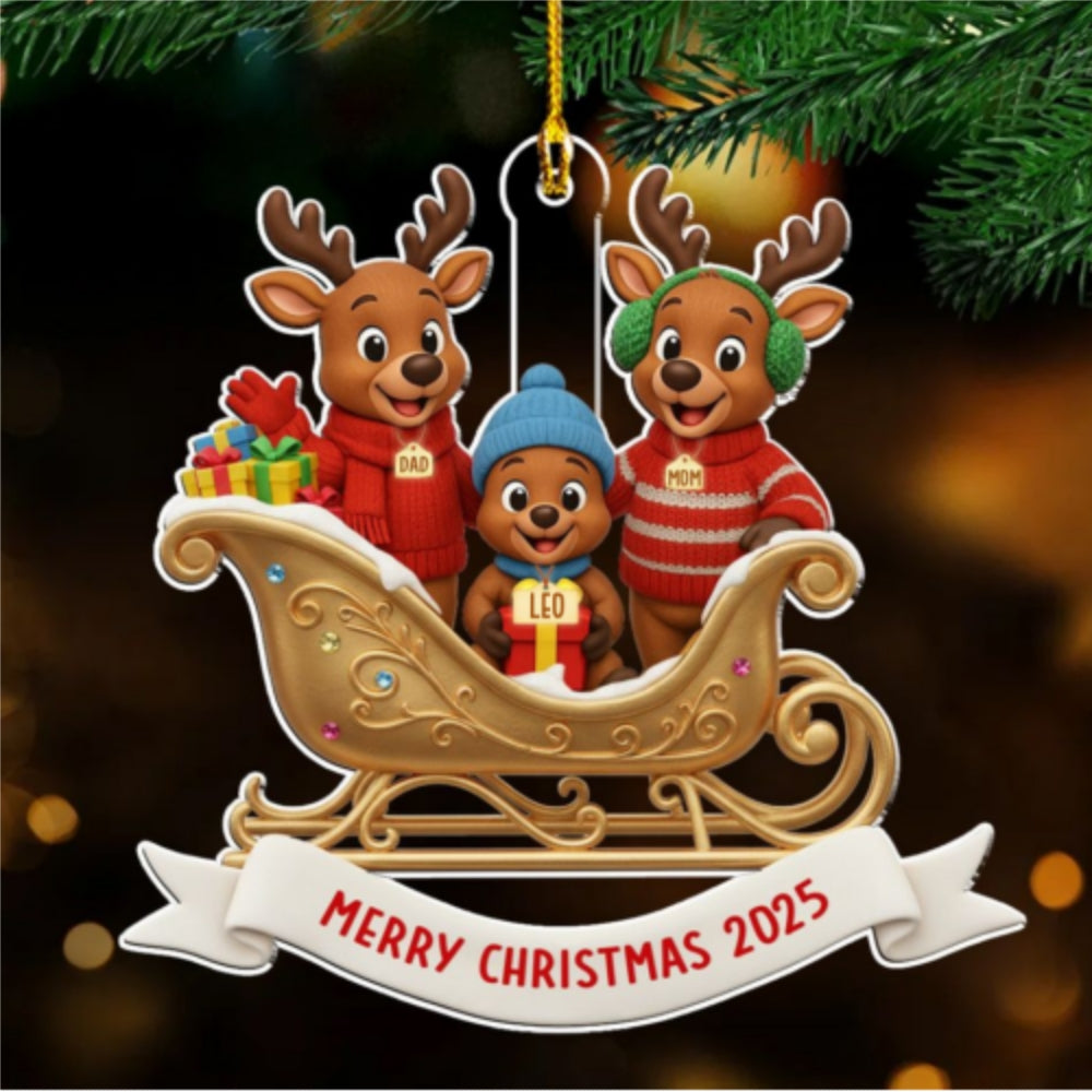 Custom Family Ornament, Christmas Gift for Family Members •  Reindeer Family Christmas - Personalized Acrylic Ornament
