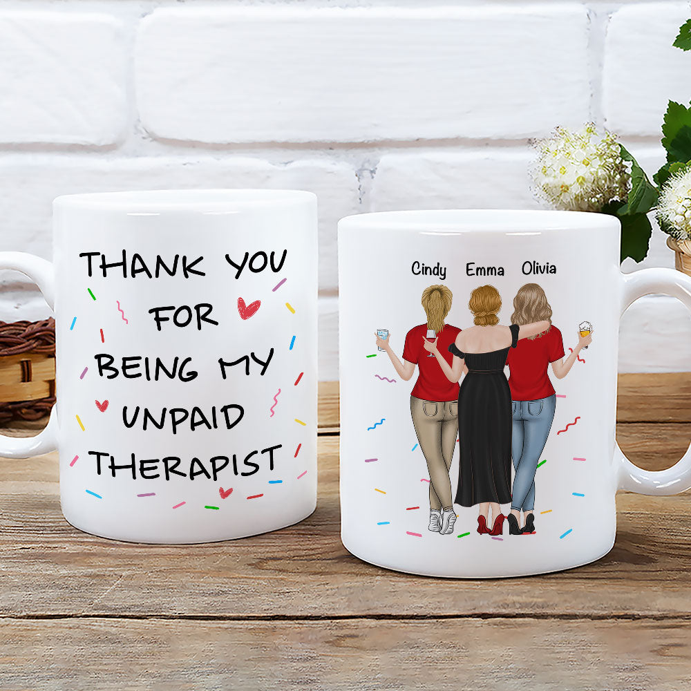Custom Best Friend, Christmas & Birthday Friendship Keepsake Gift • My Unpaid Therapist - Personalized Coffee Mug