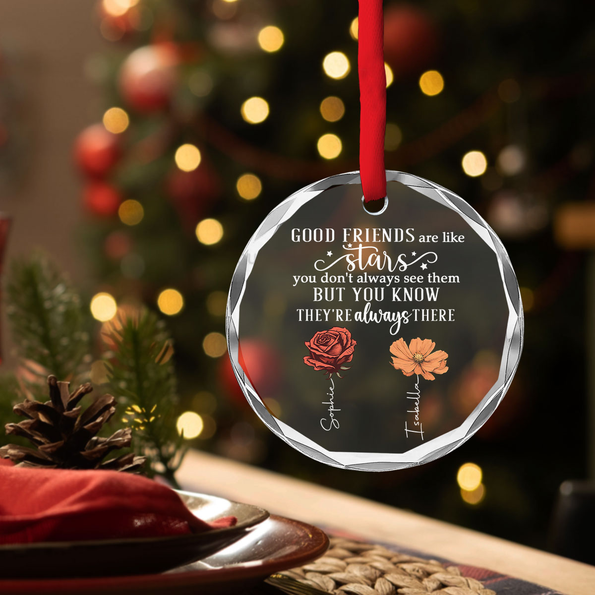 Custom Friendship Christmas Ornament, Best Friend Gift •  Friends Like Stars Christmas - Personalized Glass Ornament