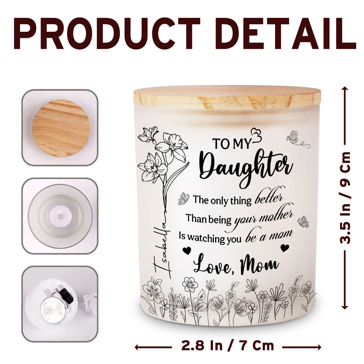 Love For My Daughter - Personalized Glass Jar With LED Candle