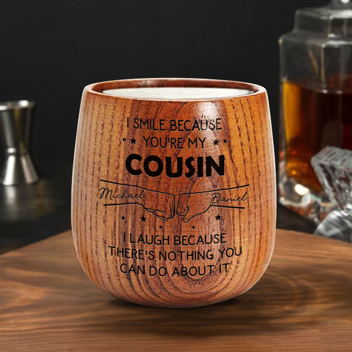 I Smile Because Of You Brother - Personalized Engraved Wooden Whiskey Glass