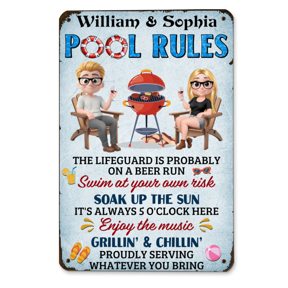 Custom Home & Wall Decor, Birthday & Christmas Gift • Pool Rules - Personalized Metal Sign