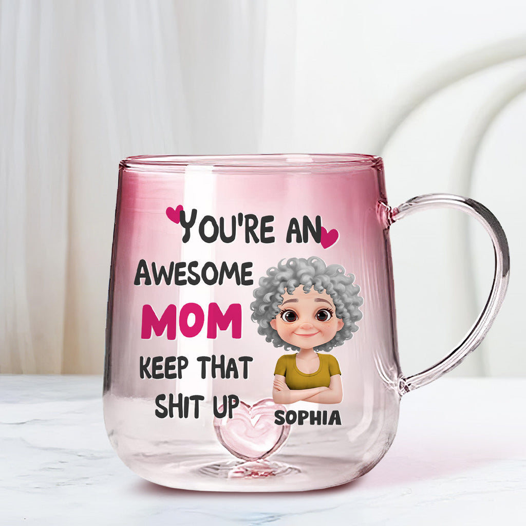 Custom Mother's Day Gift for Mom & Grandma • You Are Awesome Mom - Personalized Pink Gradient Glass Mug