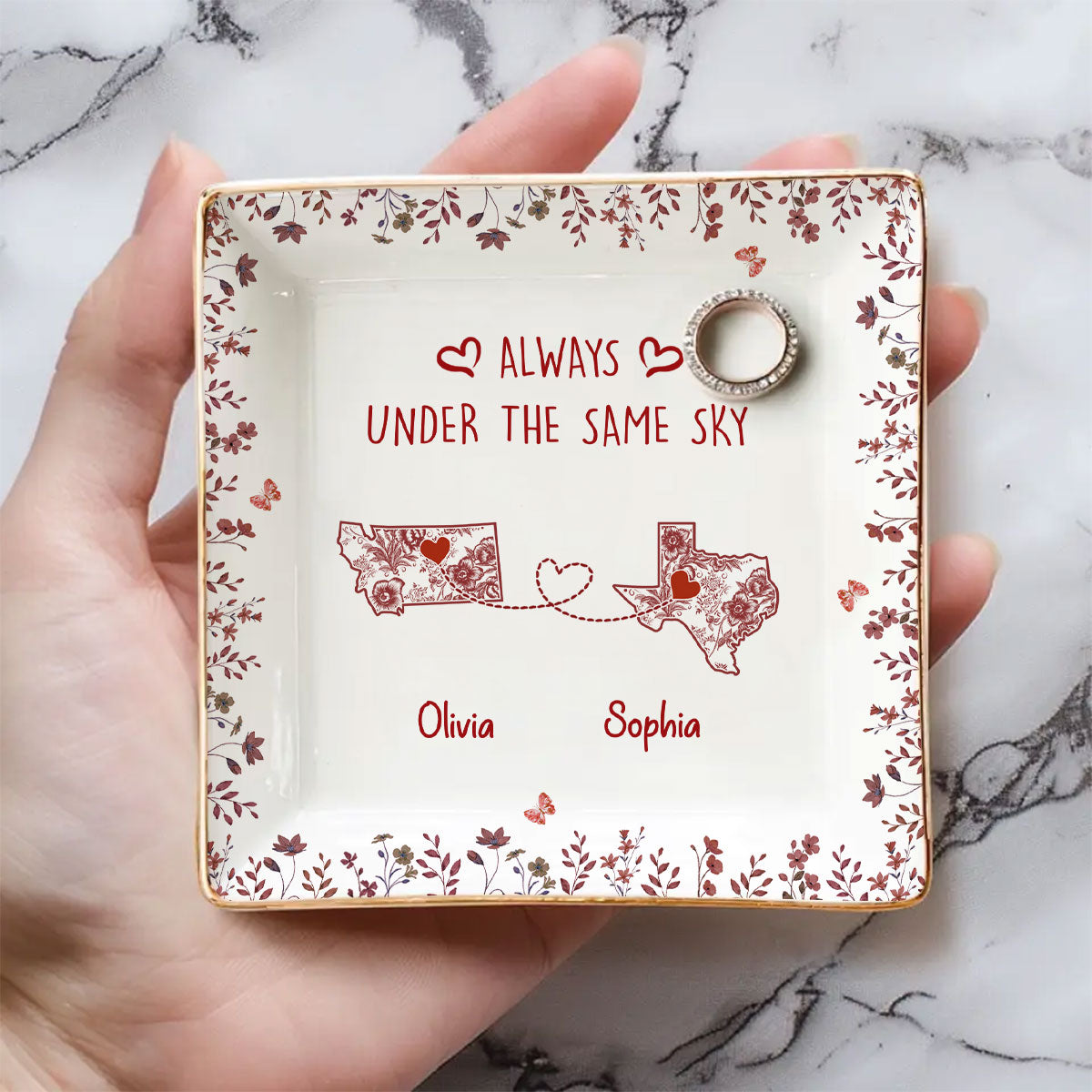 Custom Bestie Trinket Dish, Birthday Christmas Gift For Best Friend • Under the Same Sky - Personalized Jewelry Dish