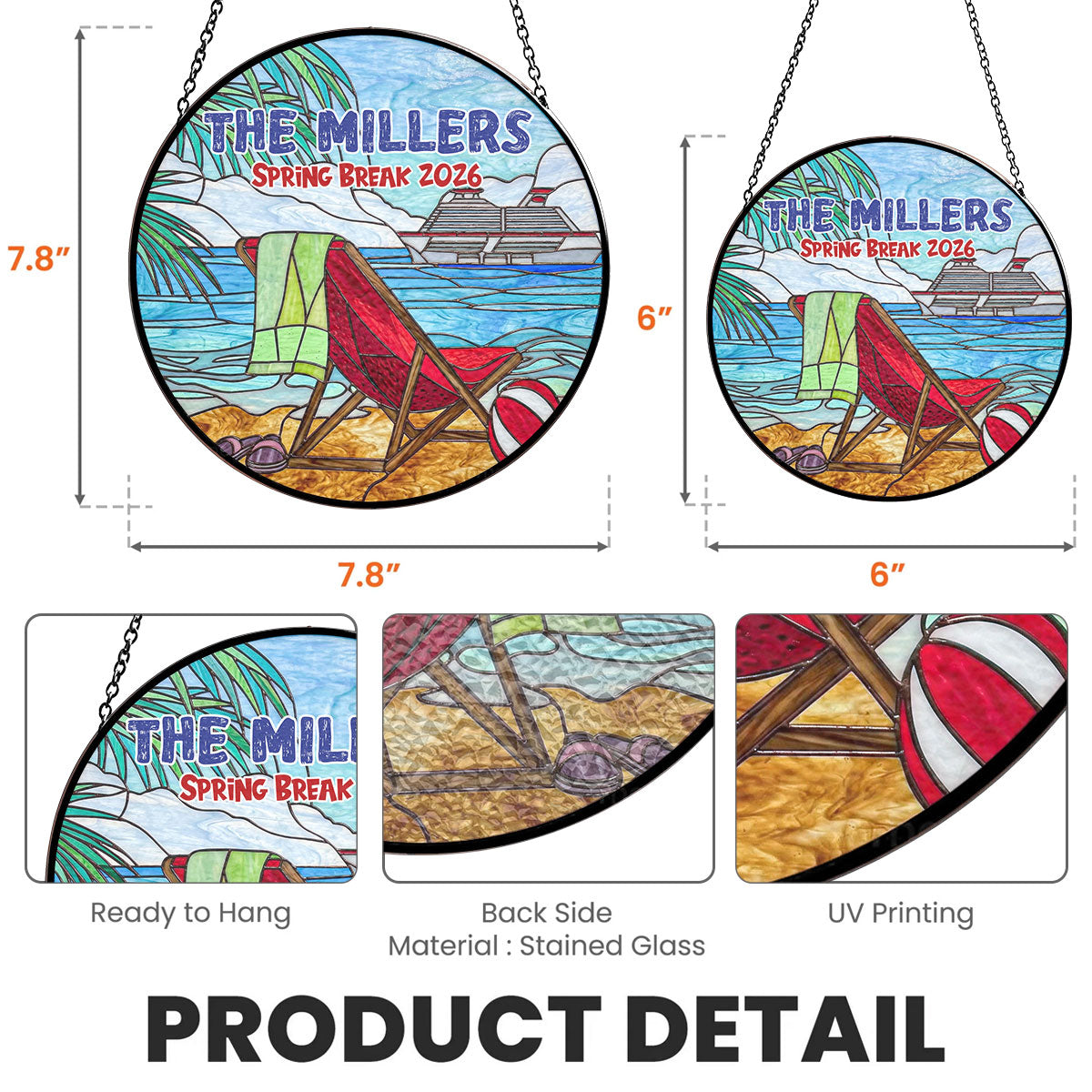 Custom Name Family Name Hanging Decor, Christmas Birthday Gift • Seas the Day Together - Personalized Stained Glass Window Hanging Suncatcher