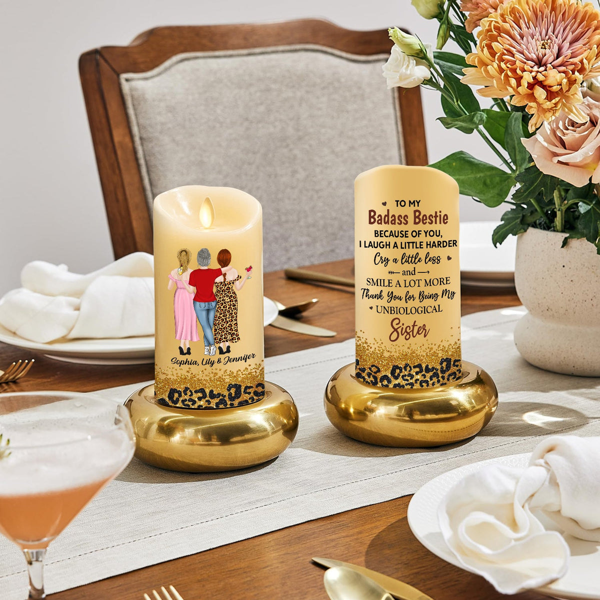 Because Of You I Laugh A Little Harder - Personalized LED Candle
