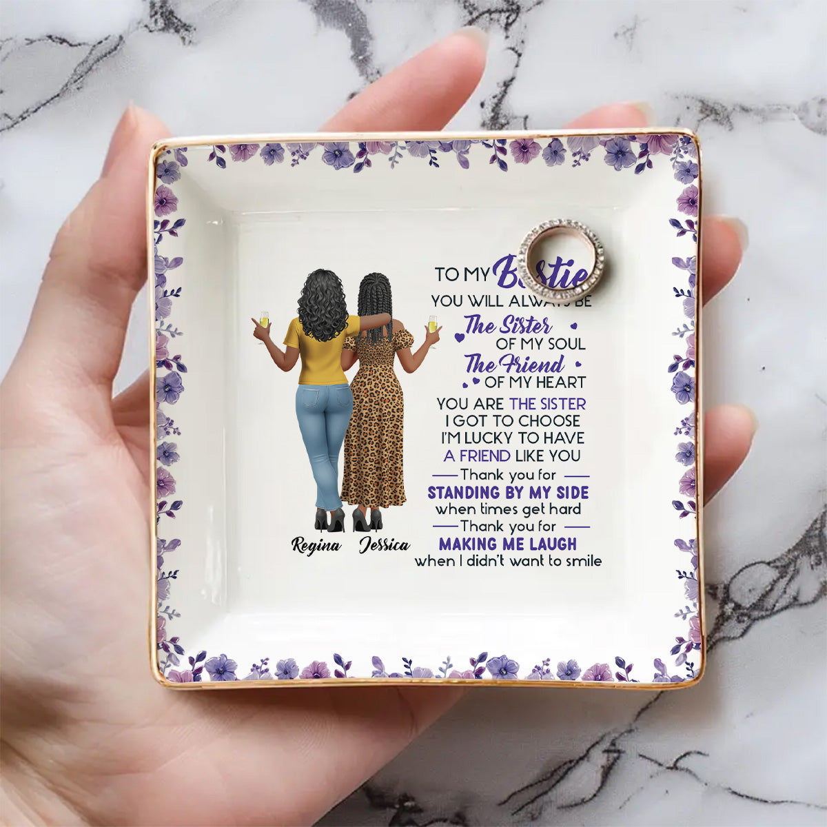 Custom Bestie Trinket Dish, Birthday Christmas Gift For Best Friend • Sister Of My Soul - Personalized Jewelry Dish