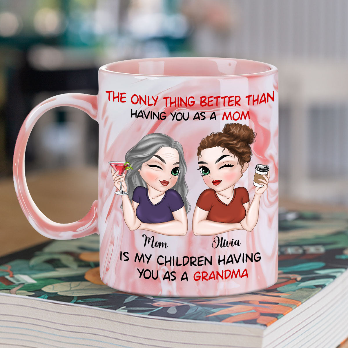 Custom Mother's Day Gift for Mom & Grandma • Lovely Nana - Personalized Pink Marble Mug