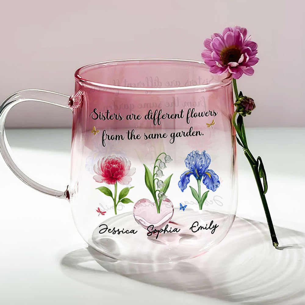 Custom Christmas & Birthday Gift for Brother & Sister • We Are Flowers - Personalized Pink Gradient Glass Mug