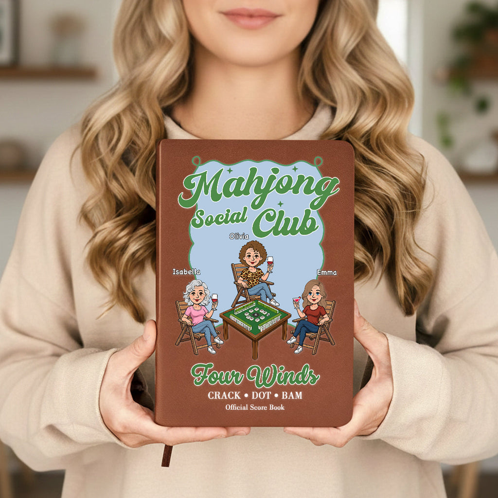 Custom Mahjong Score Keeper For Women Players • Mahjong Is My Happy Hour - Personalized Leather Journal