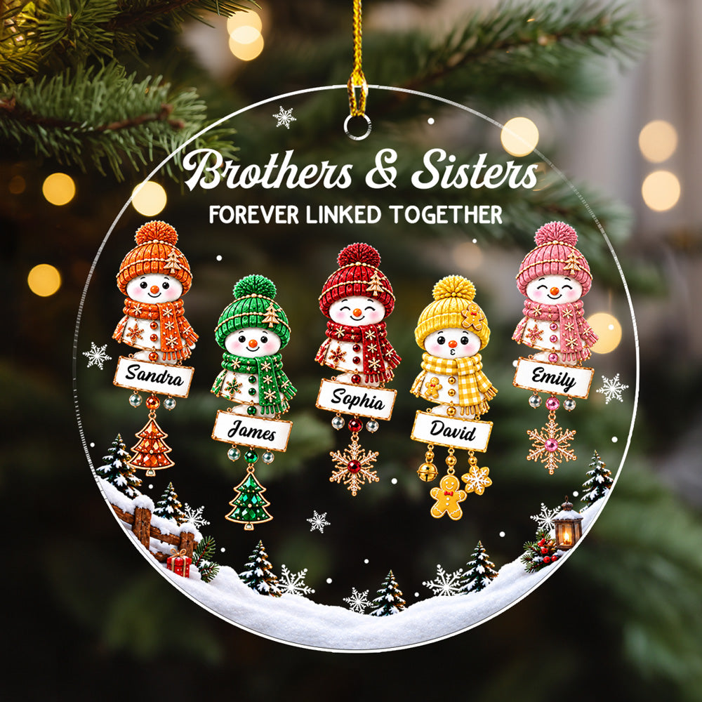 Custom Brothers & Sisters Christmas Ornament •  Snowman Siblings - Personalized Acrylic Ornament