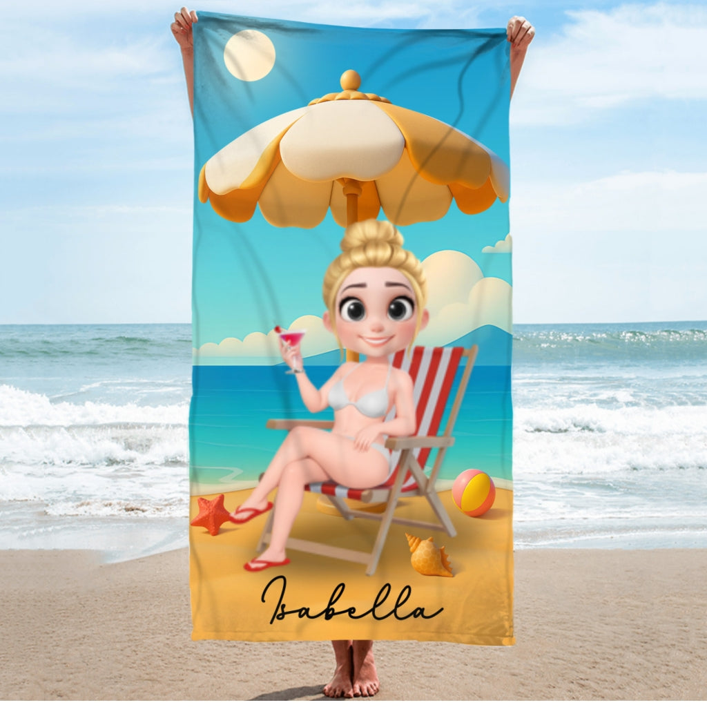 Multicolor Birth Flower Cartoon - Personalized Beach Towel