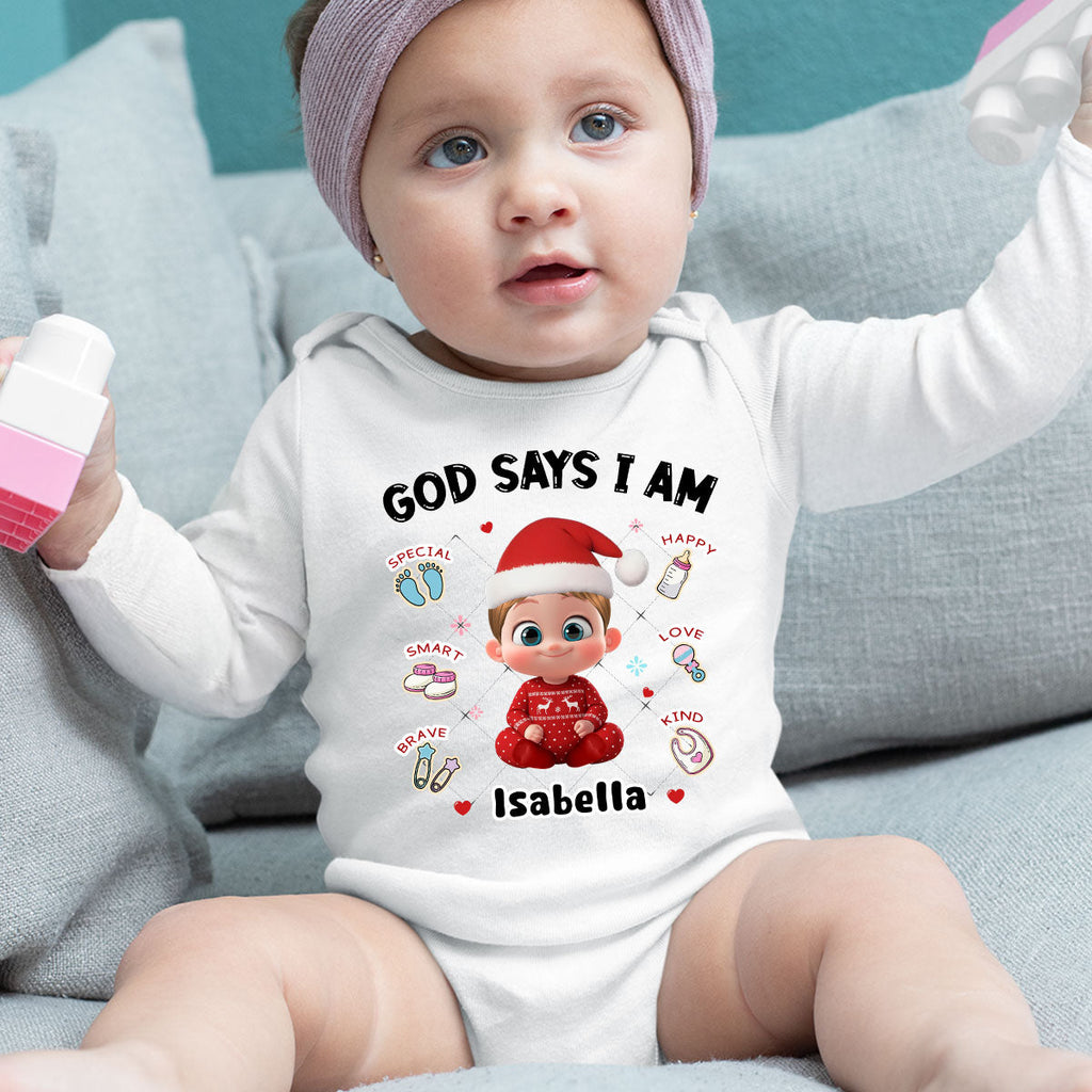 God Says I Am - Personalized Long Sleeve Baby Onesie